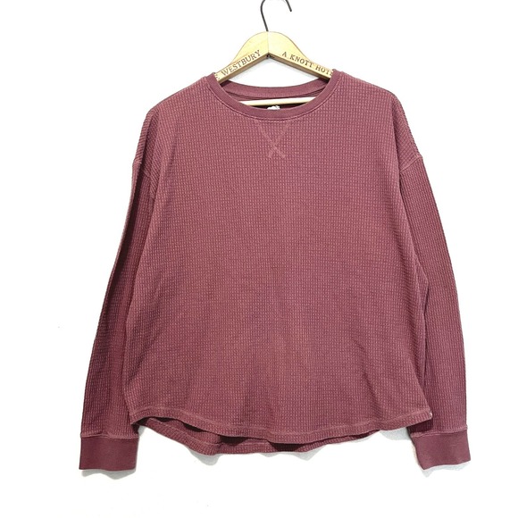 Roots Tops - Roots Womens Waffle Knit Long Sleeve Top Dusty Rose Mauve Size Large Thermal